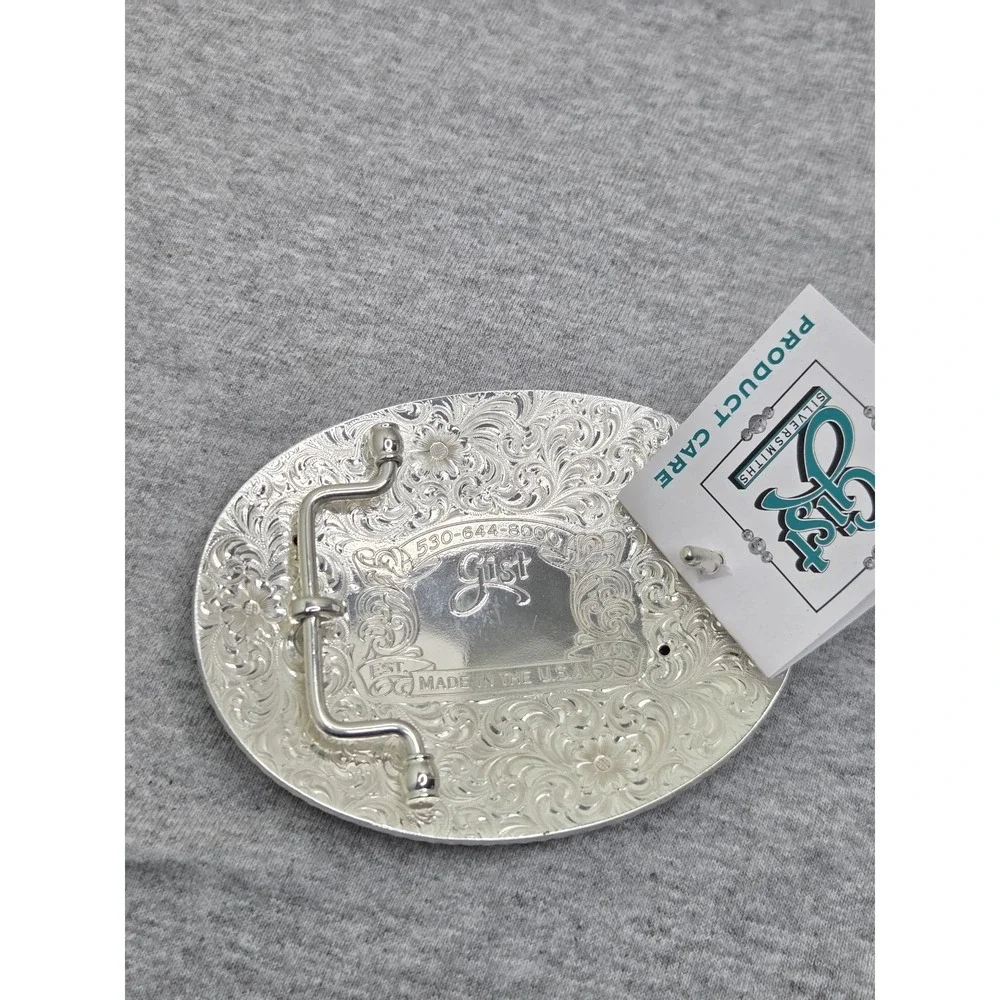 Gist Sterling Silver Overlay NCHA Cutting Horse Rodeo Trophy Belt Buckle NWT
